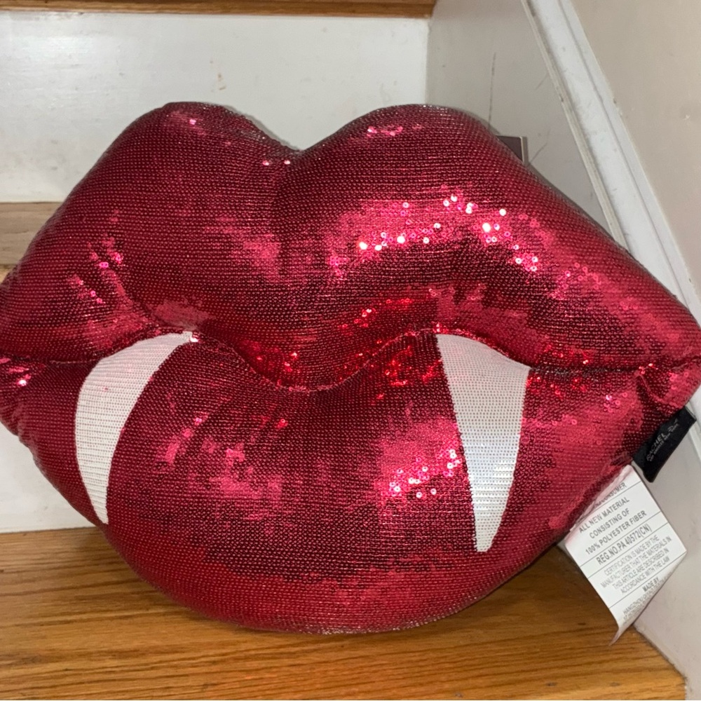 NWT Rachel Zoe Hot Pink Sequin Vampire Lips Throw Pillow - Picture 2 of 5